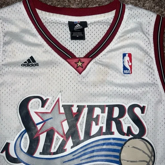 adidas White and Maroon Philadelphia 76ers Allen Iverson #3 Jersey - Picture 3 of 4